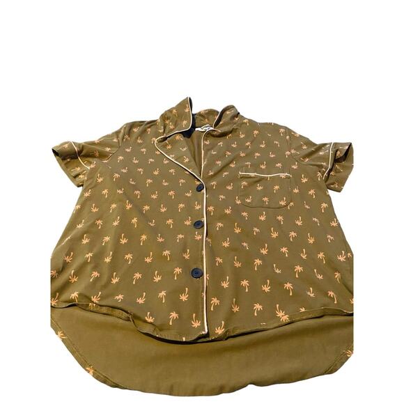 Madewell Other - Madewell Womens M Pajama Top Brown Short Sleeve Collared Button Pocket Palm Tree